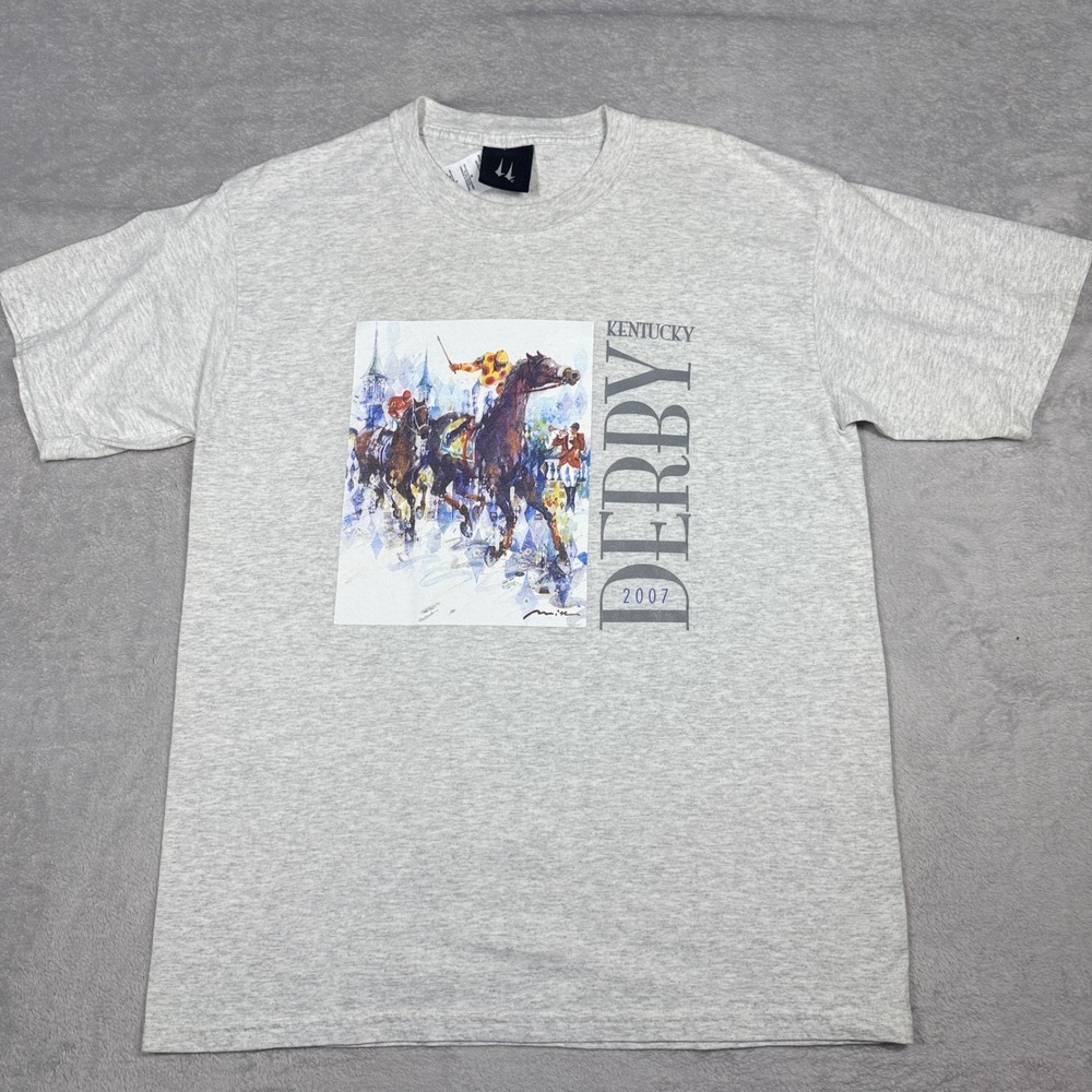 Kentucky Derby T-Shirt Mens Large Gray‎ 2007 Horse Racing Graphic Tee 13208